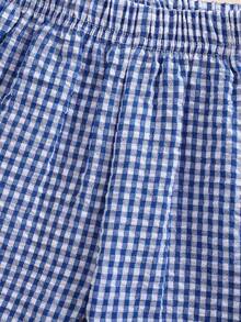 Toddler Baby Boy Girl Shorts Gingham Plaid Shorts Summer Casual Elastic Waist Shorts Pants Bottoms - 藍色 - 查看 4