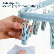 1pc Plastic Clothes Drying Rack With 32 Hooks, Foldable And Drip-Proof Design, Suitable For Hanging Clothes, Underwear, Socks And Plus Size, Not For Coats, Dresses, Pants, Shoes, Jeans, Thick Skirts, Spring/Summer Tops, Ergonomic Design, Electricity-Free Space Saving Sock And Underwear Drying Rack, Home, Bathroom, Dorm Wardrobe Storage Organizer