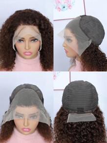 Peruca com frente de renda 13x4 com densidade de 200% cabelo encaracolado castanho, peruca de cabelo humano pré-depenada com cabelo de bebê onda encaracolada profunda peruca de cabelo humano, 12-16 polegadas para mulheres, peruca frontal de renda castanha de 14 polegadas para uso em festivais, praia e festas