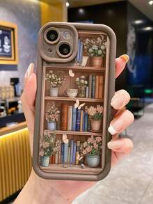 书架花画凹槽棕涂装软壳适用于Iphone16/Iphone15/XR/7p8p/P12promax/P13promax/P14PROMAX/P13/P14/P11/P12/P14女款柔软防摔XS/S/XSMAX/78GES2可爱时尚加厚保护手机壳 - 彩色 - 查看 7