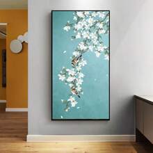 1 peça de arte em tela elegante sem moldura, flor de ameixa azul e pássaro - decoração de parede abstrata moderna sem moldura, adequada para sala de estar, quarto, corredor, decoração de quarto, pôster de arte de parede em estilo moderno