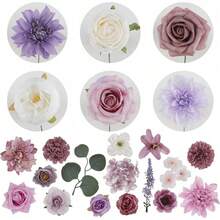 Artificial Flowers Combo, Champagne Silk Roses, Peonies, Dahlias With Stems For DIY Wedding Bouquets, Baby Shower, Table Centerpieces, Home Decor, Fake Floral Arrangements, Party Decorations - Dreamy Purple - 查看 2