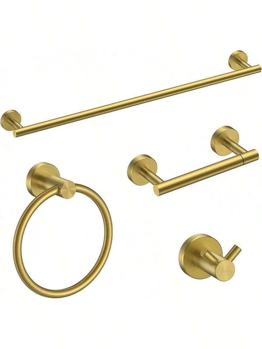 Bathroom Hardware Accessories Set Brushed Nickel, Stainless Steel 24 Inch Towel Bar Set, Modern Towel Racks Holder For Bathroom Wall Mounted, 4 Piecessummer - Gold - View 1