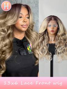 万圣节服装假发（多色/黑色）13X6 蕾丝前假发，蓬松婴儿头发，发量更明显，日本进口合成纤维，22 英寸波浪发，合成纤维耐热假发弹力网帽，适合所有人日常聚会，高品质女士自然美丽合成柔软假纤维头发