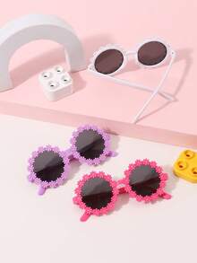 3 件装女孩 6-12 岁糖果色波西米亚可爱花朵框时尚眼镜适合度假出游和日常服装搭配 - 彩色 - 查看 4