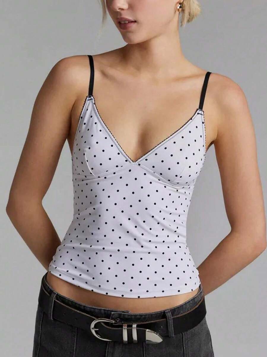Women Y2k Lace Trim Cami Top Spaghetti Strap Sleeveless V Neck Camisole Crop Top Summer Slim Fit Backless Tank Tops Going Out Outfits Streetwear - 白色 - 查看 1