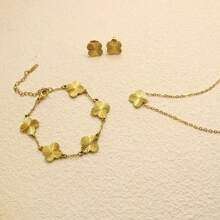 1 Set bestehend aus 18 Karat vergoldetem handgefertigtem, poliertem Kleeblatt- und Blumendesign Armband, Halskette und Ohrringe, hypoallergen und nicht verblassend, geeignet für täglichen Gebrauch von Frauen und als Geschenk