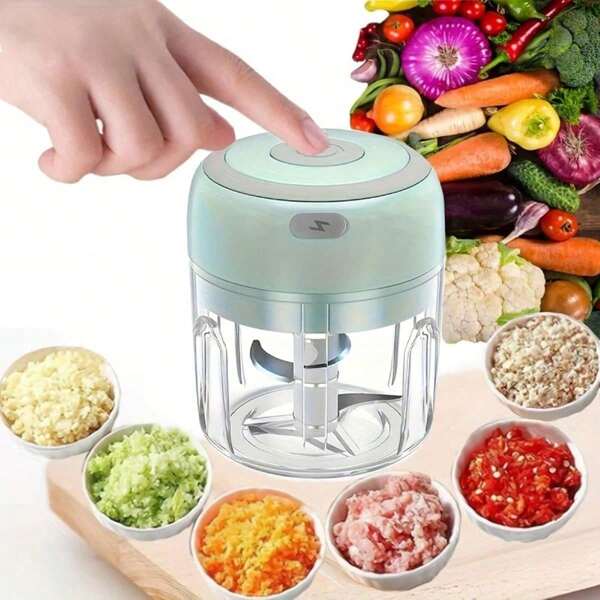 Hachoir à ail électrique mini d'une capacité de 240 ml, rechargeable via USB, mélangeur de viande et moulin à ail. C'est un outil puissant pour écraser le gingembre et les légumes, avec un interrupteur de sécurité et un design renforcé.