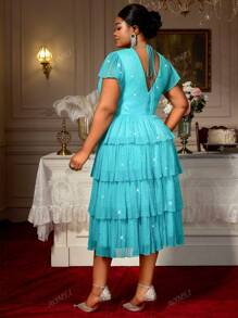 Women Cake Dresses Pleated V Neck High Waist Shiny With Lining Party Event Plus Size Ladies Gowns