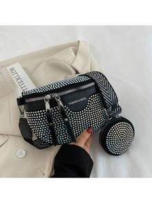 2 件套女士亮片装饰腰包和零钱包，拉链开合，可调节肩带，适合度假、运动、节日、礼物 - 彩色 - 查看 14