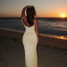 Women's Twisted Straps Bodycon Long Maxi Dress Summer Sleeveless Spaghetti Straps Slim Fit Deep V-Neck Backless Cami Dress Party Clubwear Holiday Beachwear Solid Color Tank Dress Sundress - Màu vàng - Xem 2