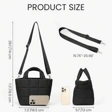 Quilted Puffer Crossbody Handbag - Small Women's Puffy Tote Bag With Padded Grid - Black - View 8