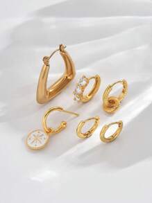 Set de 6 piezas de pendientes de aro con un lado de cubic zirconia delicada, pendientes de clip de estilo minimalista adecuados para mujeres, ideales para citas, fiestas y uso diario
