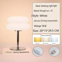 1 pieza Lámpara de escritorio LED creativa con diseño de hamburguesa, regulable y de 3 colores, alimentada por USB, lámpara de mesita de noche para sala de estar, dormitorio, luz ambiental minimalista vintage, luz nocturna cuidado de los ojos