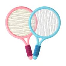 1 set de 2 piezas Raquetas de tenis de plástico con 1 pelota de tenis y 1 pelota de bádminton, pelota de entrenamiento, set de raquetas de tenis de playa, colores surtidos, adecuado para deportes al aire libre, ocio y actividades al aire libre para padres e hijos
