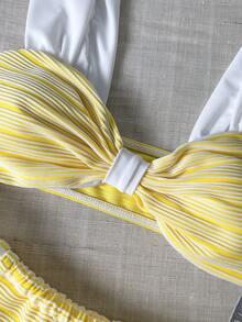 Cute Sexy Casual Vacation Beach Contrast Color Bikini Set - Yellow - View 4