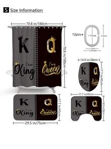 1pc/4pcs Crown Shower Curtain Sets With Rugs, King, Queen Shower Curtain Set With Rugs, Toilet Lid Cover And Bath Mat, Modern Bathroom Decor With Bath Mats And 12 Plastic Hooks Bathroom Accessories - Multicolor - View 15