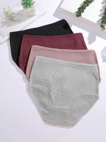 FINETOO 4 قطع من السراويل النسائية ذات الخصر العالي بلون أحادي، ملابس داخلية للسيدات بمقاسات كبيرة