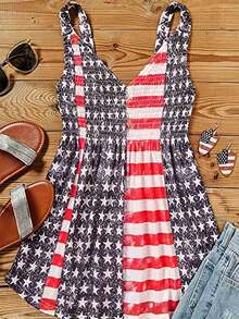 Plus Women's 4th Of July Contrasting Striped Tank Top - Red - View 2