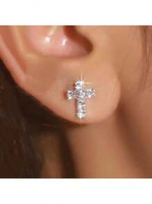 Sparkling Crystal Cross Stud Earrings – Elegant And Petite Earrings Featuring Classic Cross Design Adorned With Dazzling Cubic Zirconia Stones In A Shiny Silver Tone Finish – Lightweight And Comfortable For Everyday Wear – Adds A Subtle Touch Of Faith And Sparkle To Any Outfit – Perfect For Daily Wear, Church Services, Religious Celebrations, Baptisms, And Confirmations – A Meaningful Gift For Christians – Secure Post Backs For Worry-Free Wear – A Timeless And Cherished Piece With Spiritual Elegance And Radiant Shine
