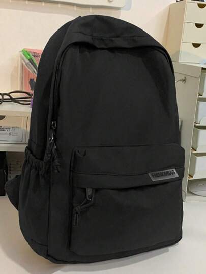 Men's Solid Color Versatile Water-Resistant Backpack, Schoolbag (Black) Christmas Teacher Gift College University Bag For School Bag School Backpack Students School Supplies