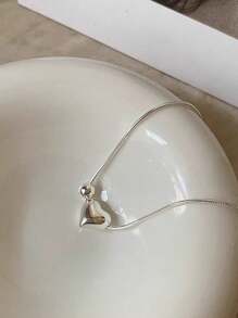 1 pieza de collar con colgante de plata de ley 925 con diseño de corazón y cuenta pequeña y redonda, accesorio de moda y adorable para uso diario y fiestas de mujeres