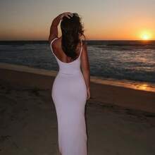 Women's Twisted Straps Bodycon Long Maxi Dress Summer Sleeveless Spaghetti Straps Slim Fit Deep V-Neck Backless Cami Dress Party Clubwear Holiday Beachwear Solid Color Tank Dress Sundress - 粉色 - 查看 3