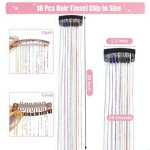 Aokomisu Hair Tinsel Clip In Pack Of 18 Pcs Clip In Hair Tinsel Glitter Tinsel Hair Extensions 20 Inch Fairy Hair Clips Sparkling Hair Accessories For Girls Kids Women (Colorful-18 Pcs) - Colorful-18 Pcs - View 4