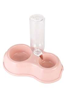 1pc宠物饮水器喂食器猫水碗双碗塑料自动饮水瓶狗碗宠物用品狗碗猫碗护颈双碗自动饮水狗粮壶猫饮水防翻宠物碗 - 彩色 - 查看 10