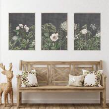 Conjunto de 3 obras de arte en lienzo con diseño floral y botánico - Arte de pared enmarcado, pinturas de tema moderno aptas para sala de estar, dormitorio, oficina en casa