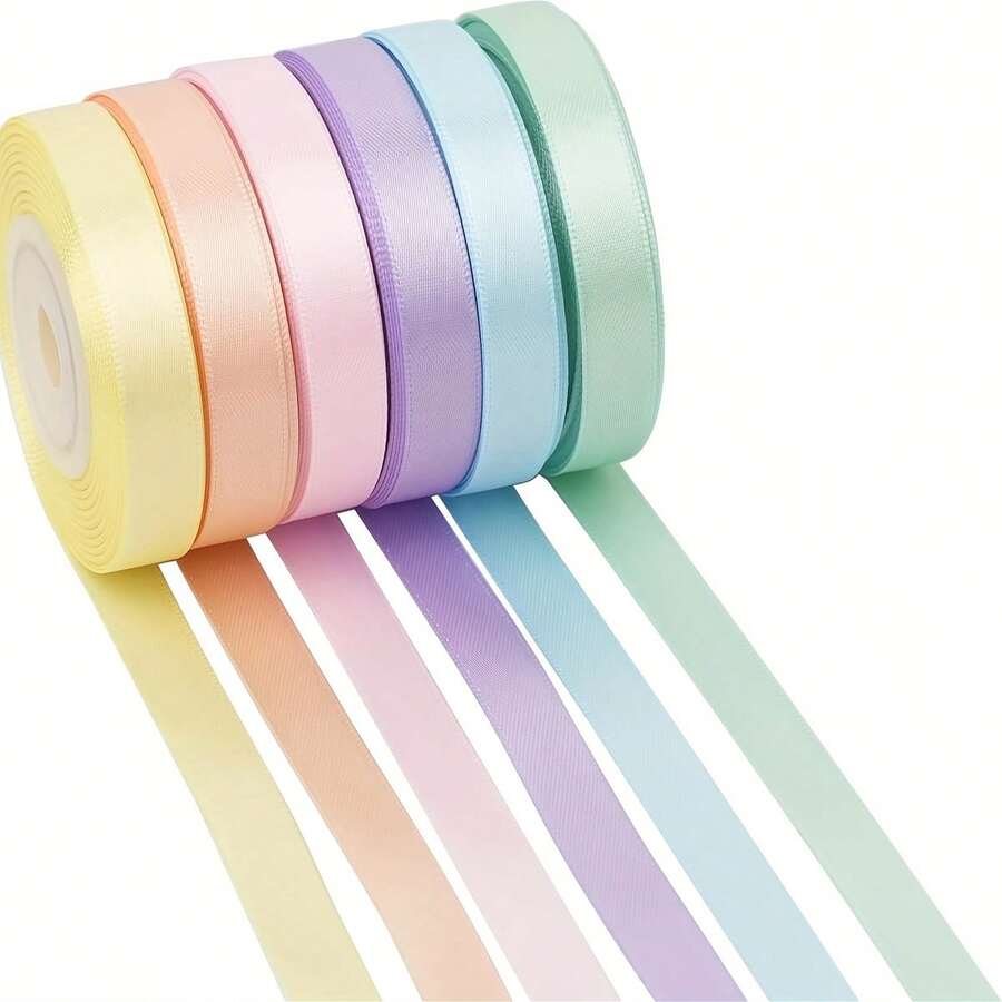 6 rollos de cinta de satén pastel de 1 pulgada | Set de cintas de regalo para ramos de flores, manualidades, cumpleaños, fiestas, bodas, decoraciones de fiesta de graduación - 30 yardas - Multicolor - Ver 1