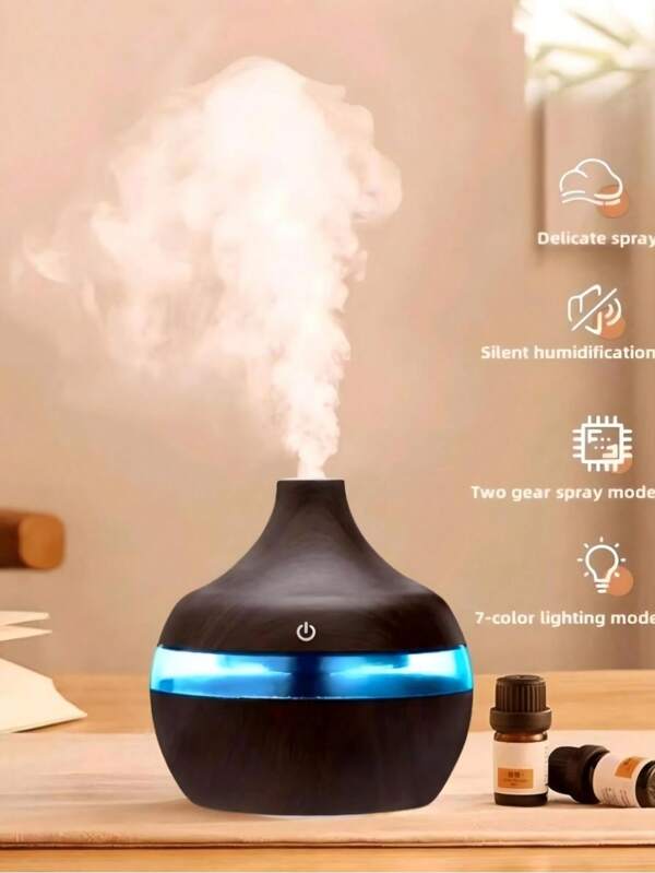 1pc USB Activated Wood Grain Humidifier - Suitable For Room And Office, Wood Color, Aroma Diffuser, Cool Mist Humidifier, Ultra Quiet, 7 LED Lights, Home Bedroom Anti-Dryness Humidifier Gift, Adding Comfort And Elegance To Your Home