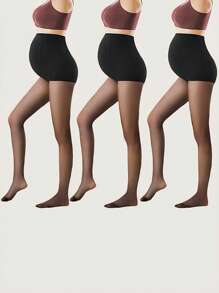 Juego de 3 medias de maternidad negras de estilo de moda sencillo con banda para el vientre, estilo delgado de verano, sin tirantes ajustables, adecuadas para uso diario