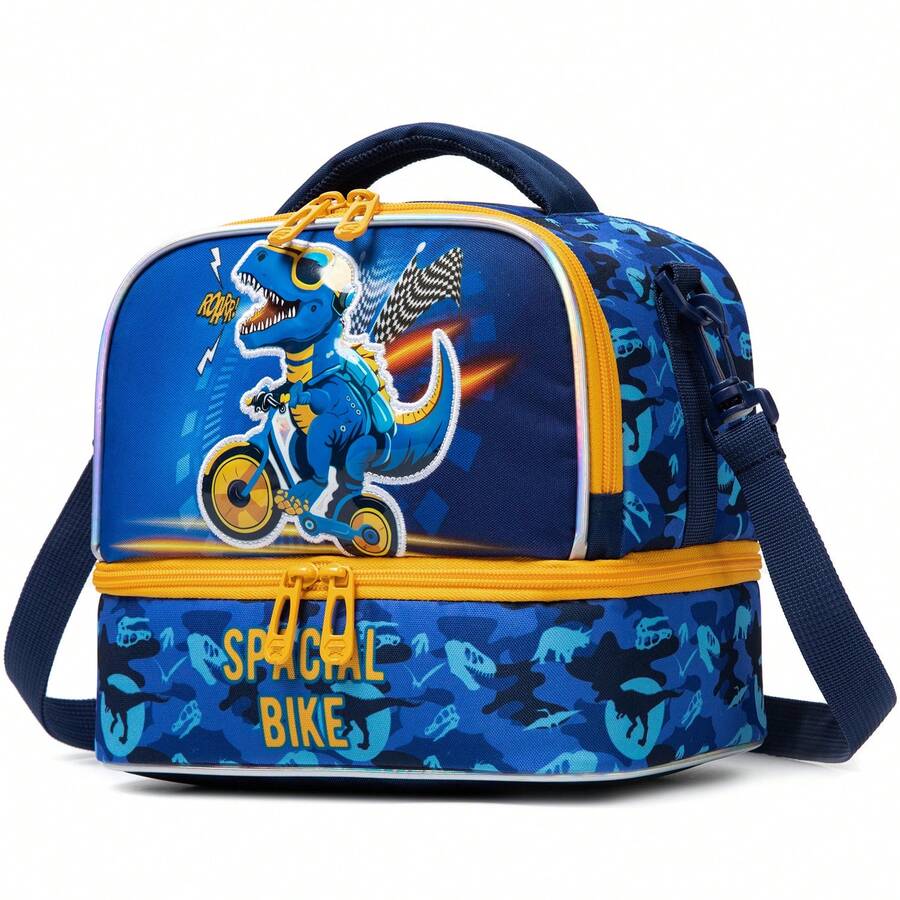 1pc Cute Toddler Boys' Sling Bag Insulated Lunch Cooler Bag, With Adjustable Strap For Shoulder Or Crossbody Wear - Boys Double Lunch Bag - View 1