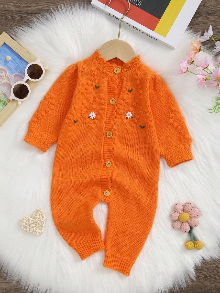 Pelele holgado de punto con estampado floral para bebé niña - Naranja - Ver 1