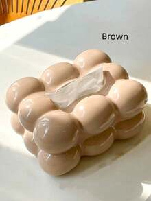 1pc Modern Ceramic Tissue Box Cover - Fashionable Design For Any Room, Beige Tissue Box
