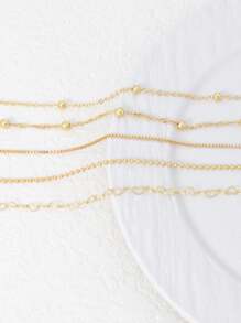 5pcs Fashionable Heart Copper Bead Multilayer Bracelet Set, Unisex Accessories For Daily, Work, Party