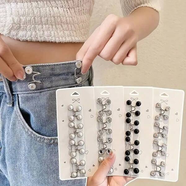 8pcs Adjustable Waist Fixers - Elegant Minimalist Metal Jeans Buttons & Pins For Women Pants, Waist Belt Adjuster, Seamless Instant Fit Enhancer Backpack For School