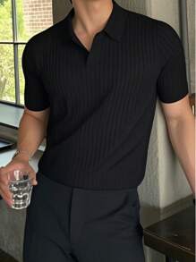 Men's Summer Ribbed Knit Short Sleeve T-Shirt