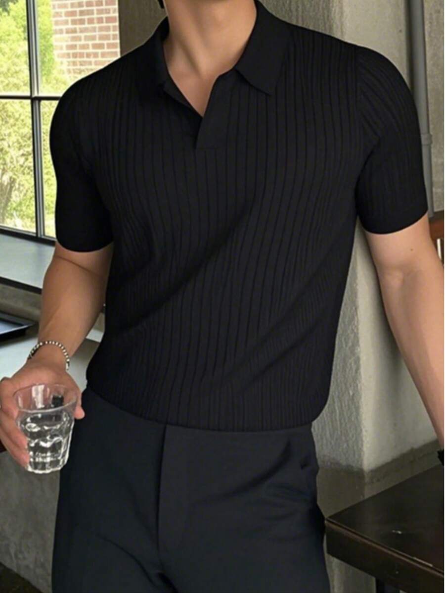 Men's Summer Ribbed Knit Short Sleeve T-Shirt