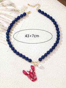 1 pièce Collier pendentif de perles de homard en alliage et perles en relief de thème côtier haut de gamme pour femmes, convient pour les vacances et le port casual