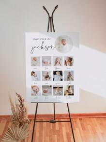 Customized Minimalist First Birthday Photo Sign Template, 1st Birthday Photo Poster, Baby's First Year Poster Printable, Modern Birthday DIY,Baby Shower Party Decoration, Baby Room Decoration Back To School