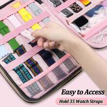 Watch Strap Storage Box Suitable For Apple Watch Straps, Soft Velvet Strap Holder Suitable For 35 Straps, Portable Travel Storage Bag Suitable For Straps, Needles, Headphones, And Other Accessories