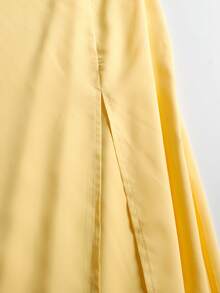 Elegante Vestido de un hombro sin mangas en unicolor con dobladillo de abertura alta para ocasión formal - Amarillo - Ver 9