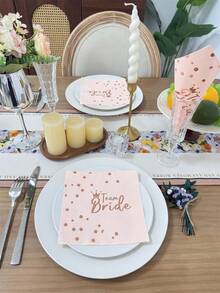 16 件套粉色新娘和新郎玫瑰金箔婚礼派对餐巾 13x13 英寸，木浆装饰薄纸，圣诞节 - 粉色 - 查看 8