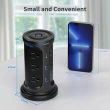 NVEESHOX Surge Protector Power Strip Tower With 4 USB Ports (Type-C), Outlet Extender Extension Cable 6.5 Ft, 1080 Joules, 12 AC Outlets, Flat Plug, Screw Wall Mounted, Suitable For Dorm Home Office - 查看 7