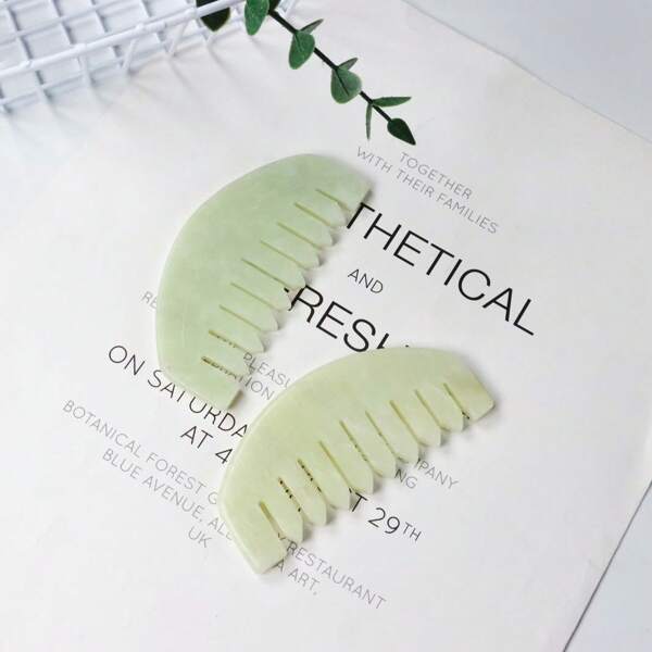 1 pieza Peine Gua Sha de piedra natural - Herramienta ergonómica de masaje para cabelludo y facial - Peine de acupresión portátil para Body, cuello y hombros en tratamiento spa. Peine Gua Sha verde multifuncional para el cuidado del cabello, masaje de puntos de acupresión y relajación de la cabeza para hombres y mujeres