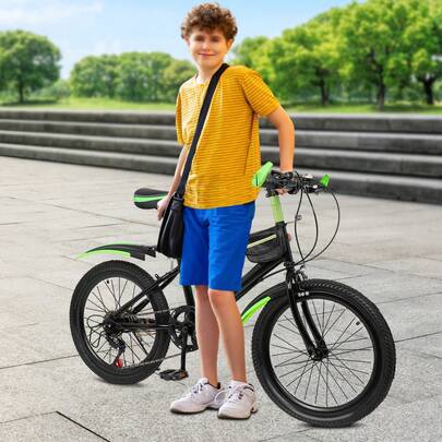 RibasuBB 20" Kids Mountain Bike With 7-Speed Gears, Adjustable Seat, Anti-Slip Tires, Front & Rear Brakes, Kettle Holder, Storage Bag, Ideal For Outdoor Adventures