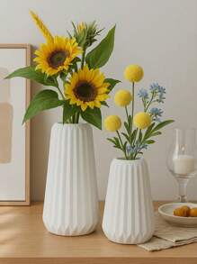 三种尺寸白色几何花瓶 - 现代陶瓷装饰，适合夏季客厅、置物架、乔迁或毕业礼物、简约插花，也适用于卧室和玄关家居装饰，玻璃花瓶 - 彩色 - 查看 3