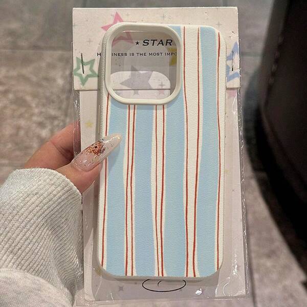 1 pieza Funda de teléfono de material TPU con patrón de rayas azul refrescante apta para /Redmi